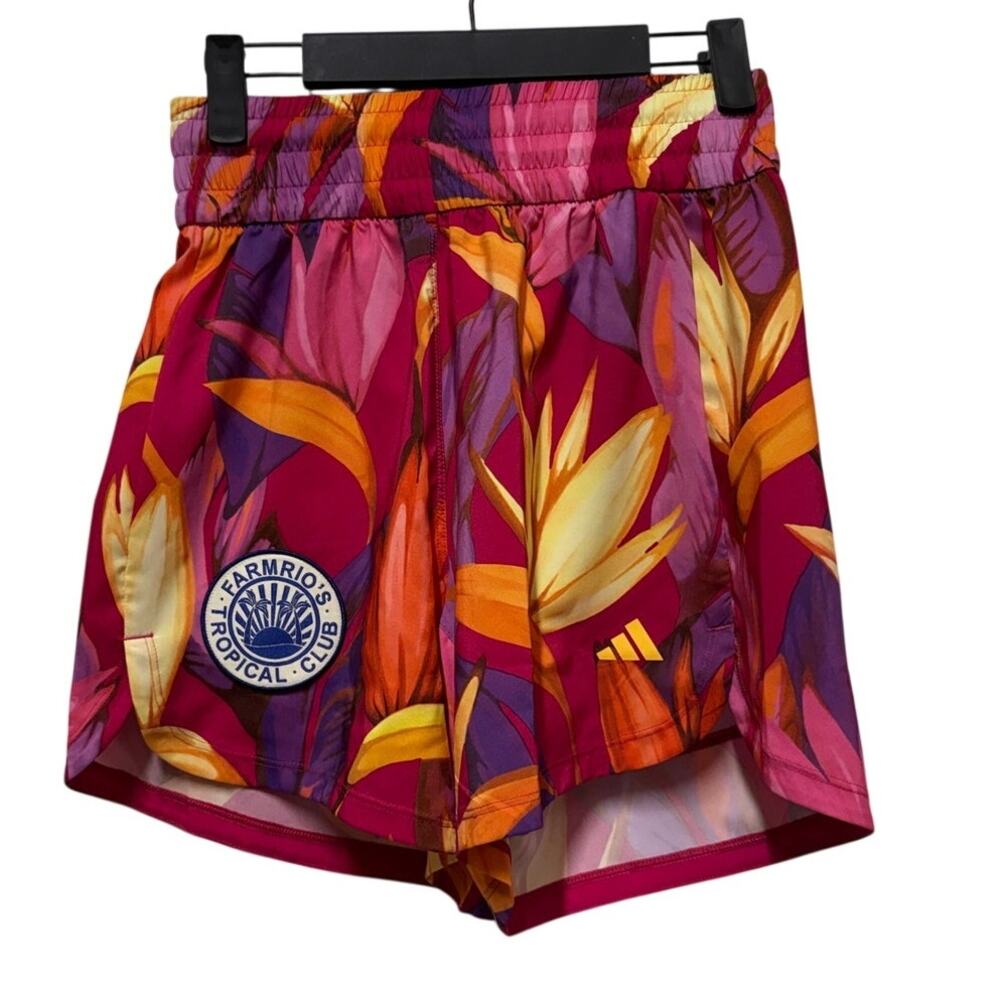 NWT Adidas x Farm Rio Pink Birds of Paradise Pacer Shorts Womens XS
